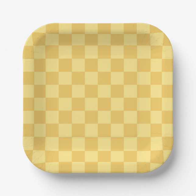 Yellow Checkerboard Pattern Paper Plates (Front)
