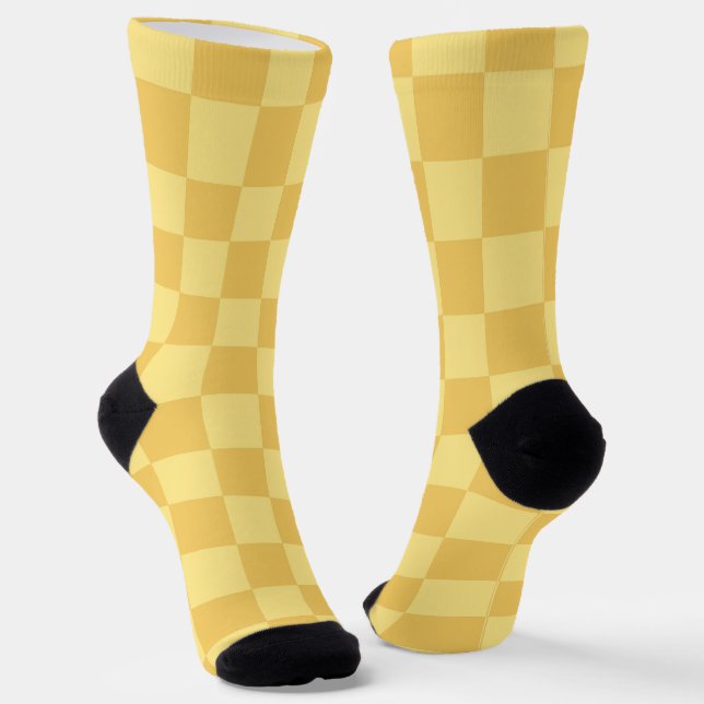 Yellow Checkerboard Pattern Socks (Angled)