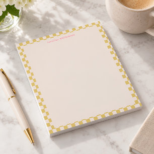 Yellow Checkerboard Pink Name Preppy Minimalist Notepad
