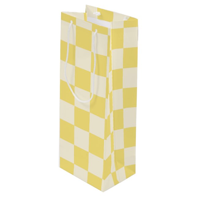 Yellow Checkerboard Wine Gift Bag (Front Angled)