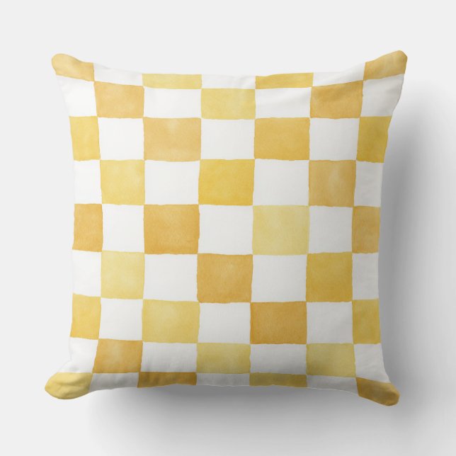 Yellow Checkered Decorative Throw Pillow  (Front)