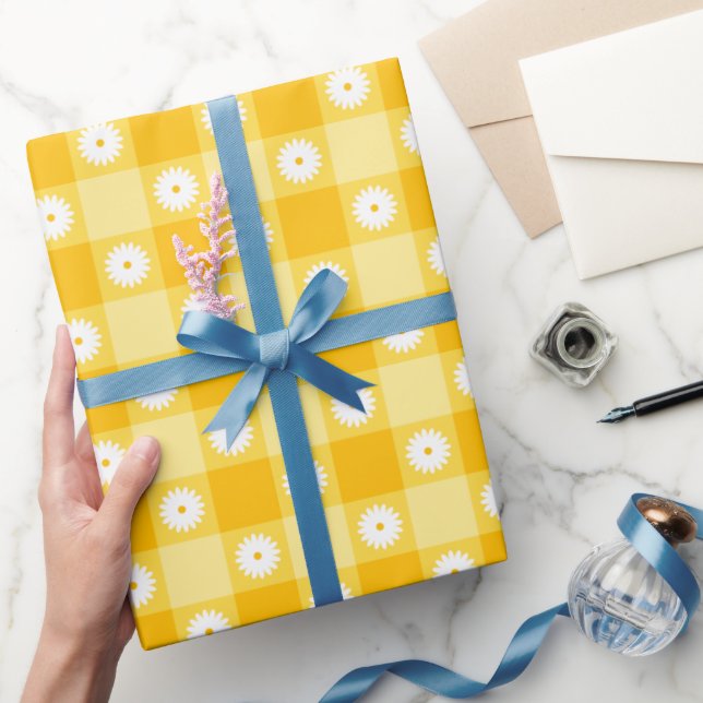 Yellow Checkered Floral Wrapping Paper (Gifting)