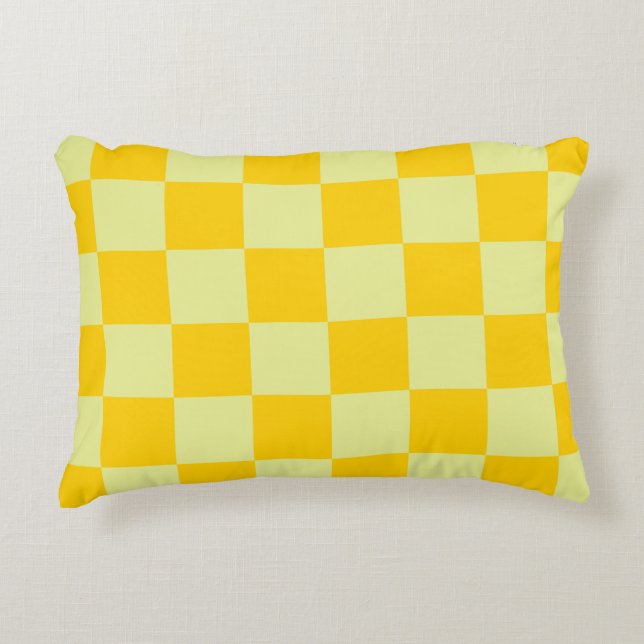 Yellow Checkered Gingham Pattern Accent Pillow (Front)