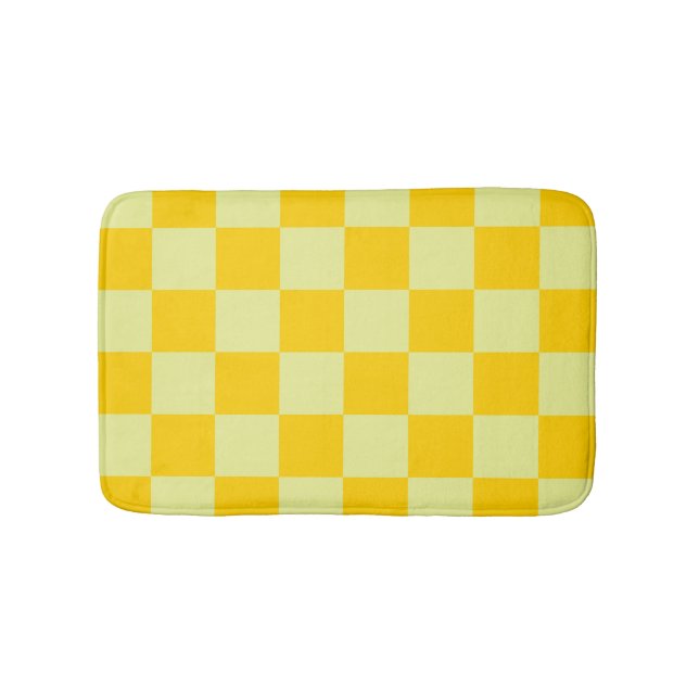 Yellow Checkered Gingham Pattern Bath Mat (Front)