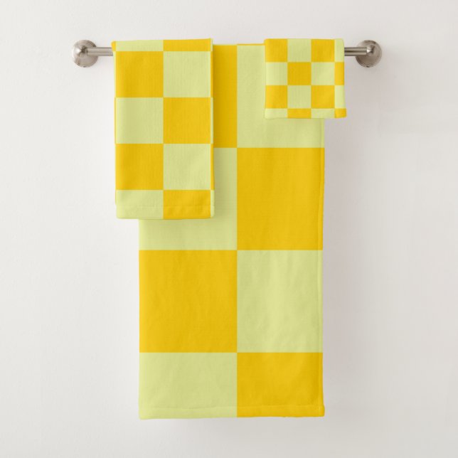 Yellow Checkered Gingham Pattern Bath Towel Set (Insitu)