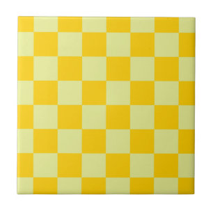 Yellow Checkered Gingham Pattern Ceramic Tile