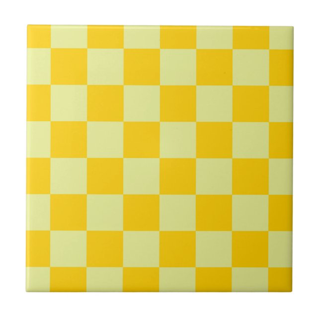 Yellow Checkered Gingham Pattern Ceramic Tile (Front)