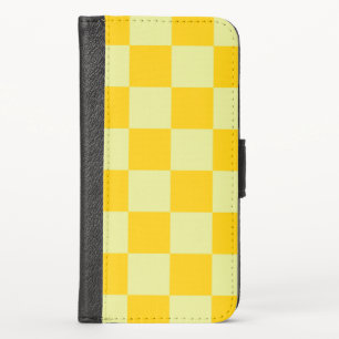 Yellow Checkered Gingham Pattern iPhone XS Wallet Case
