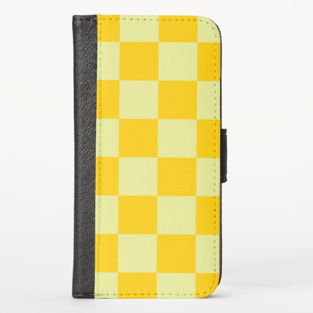 Yellow Checkered Gingham Pattern iPhone Wallet Case (Front)