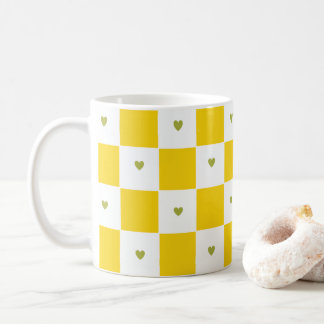 Yellow Checkered with Green Heart Mug