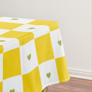 Yellow Checkered with Green Heart Tablecloth