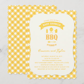 Yellow Checks BBQ Neutral Baby Shower Summer Party Invitation