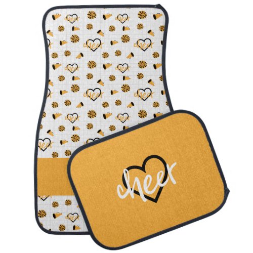 Yellow Cheer Hearts Pom Poms Megaphone Pattern Car Floor Mat