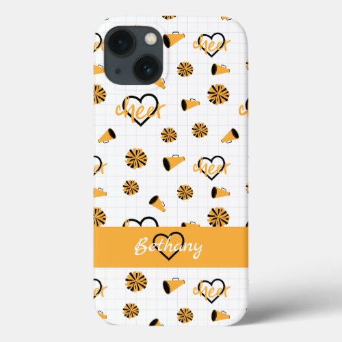 Yellow Cheer Hearts Pom Poms Megaphone Pattern iPhone 13 Case