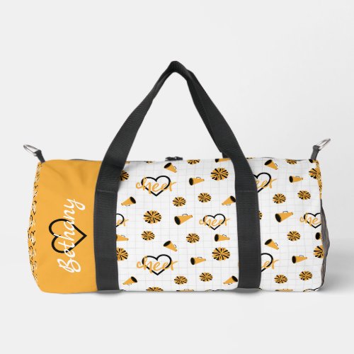 Yellow Cheer Hearts Pom Poms Megaphone Pattern Duffle Bag