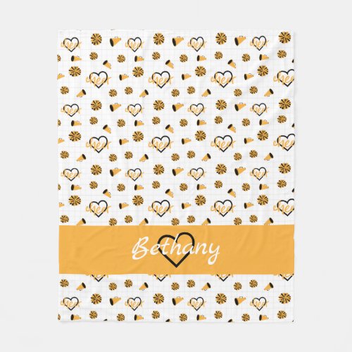 Yellow Cheer Hearts Pom Poms Megaphone Pattern Fleece Blanket