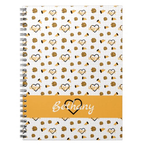 Yellow Cheer Hearts Pom Poms Megaphone Pattern Notebook