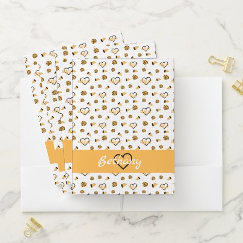 Yellow Cheer Hearts Pom Poms Megaphone Pattern Pocket Folder