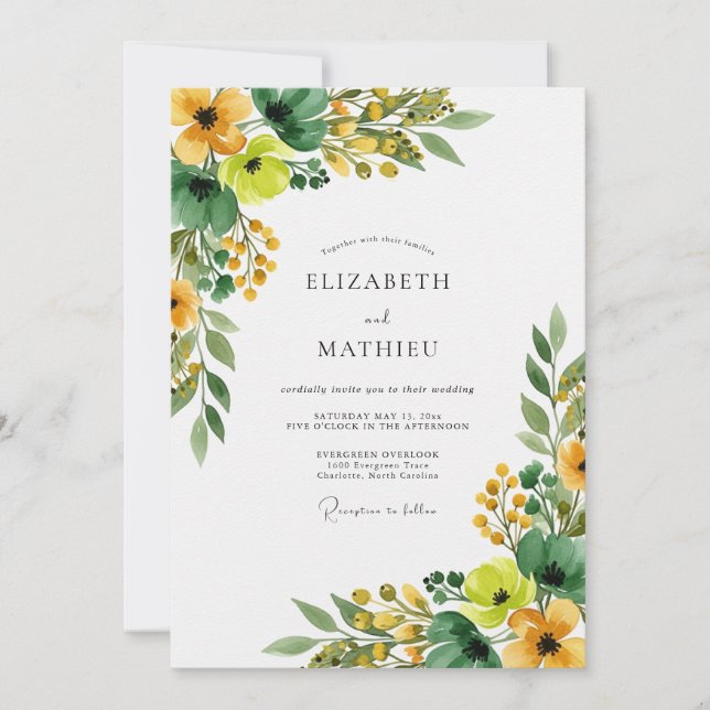 Yellow Cheerful Spring Wedding Invitation (Front)
