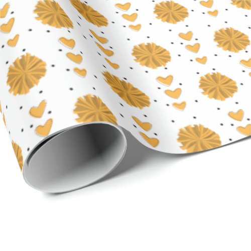 Yellow Cheerleader Pom Poms  Hearts Pattern Wrapping Paper