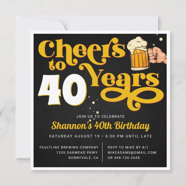 Yellow Cheers Milestone Birthday Party Invitation (Front)