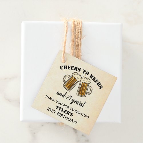 Yellow Cheers To Beers 21st Birthday Party Favor Tags