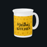 Yellow cheese pattern personalized ceramic beverage pitcher<br><div class="desc">Yellow cheese pattern personalized ceramic beverage pitcher. Fun design with custom text. Handy for drinks,  pancake batter and kitchen utensils.</div>