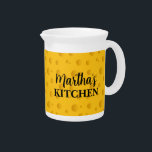 Yellow cheese pattern personalized ceramic beverage pitcher<br><div class="desc">Yellow cheese pattern personalized ceramic beverage pitcher. Fun design with custom text. Handy for drinks,  pancake batter and kitchen utensils.</div>
