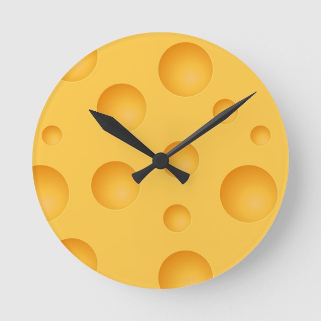 Yellow Cheese Pattern Round Clock (Front)
