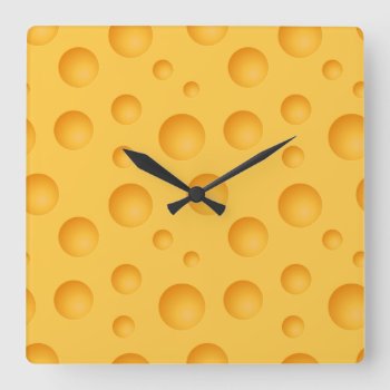 Yellow Cheese Pattern Square Wall Clock by allpattern at Zazzle