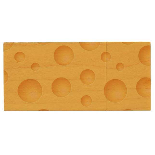 Yellow Cheese Pattern Wood Flash Drive (Front)