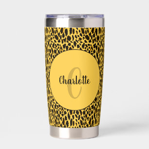 Yellow Cheetah Print with Black Spots Custom Name Insulated Tumbler