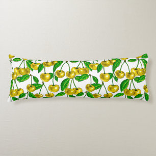 Yellow cherries on white body pillow