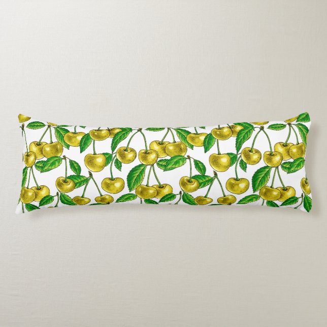 Yellow cherries on white body pillow (Front)