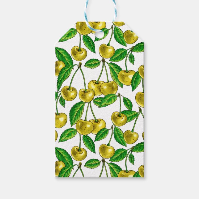 Yellow cherries on white gift tags (Front)
