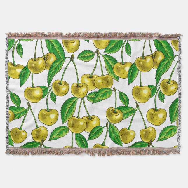 Yellow cherries on white throw blanket (Front)