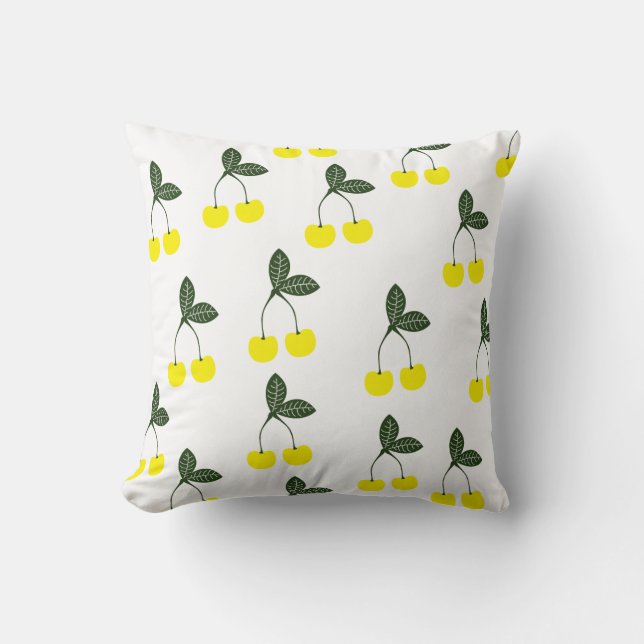 Yellow Cherries Pattern Pillow (Front)