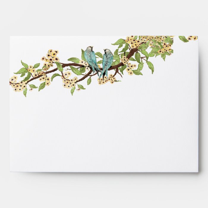 Yellow Cherry Blossom Vintage Violet Bird Envelope