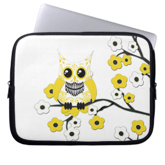 Yellow Cherry Blossoms Owl Electronics Bag