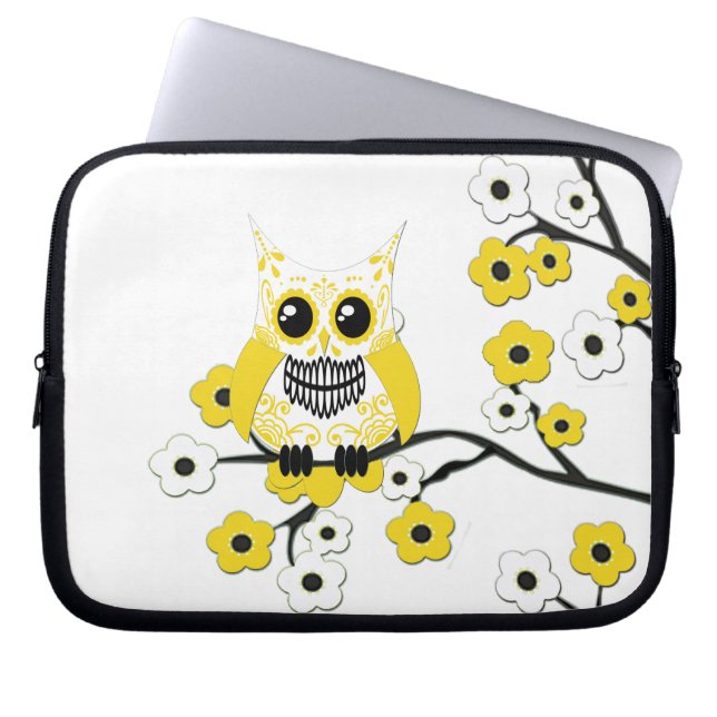 Yellow Cherry Blossoms Owl Electronics Bag (Front)
