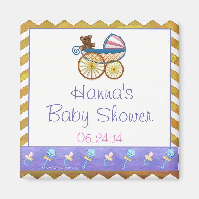 Yellow Chevron Baby Pram Baby Shower Favor Magnet (Front)
