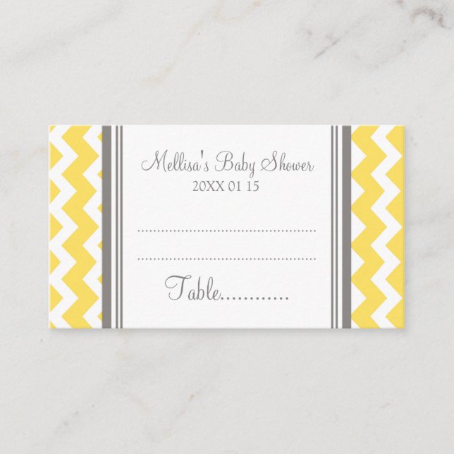 Yellow Chevron Baby Shower Table Place Setting Card (Front)