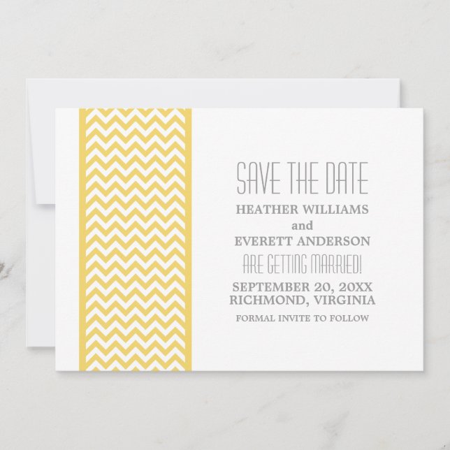 Yellow Chevron Border Save the Date Invite (Front)