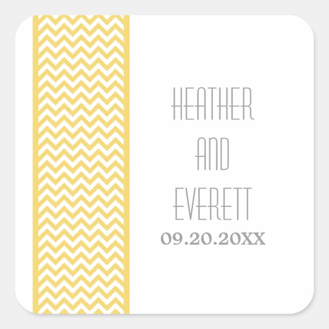 Yellow Chevron Border Wedding Stickers (Front)