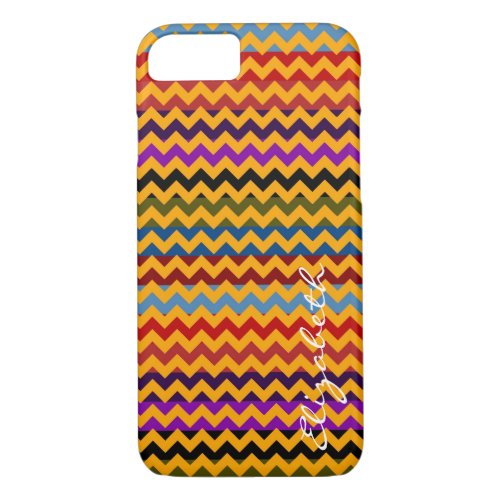 Yellow Chevron Colorful Stripes Monogram iPhone 87 Case