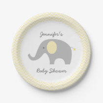 Yellow Chevron Elephant Baby Shower Paper Plates