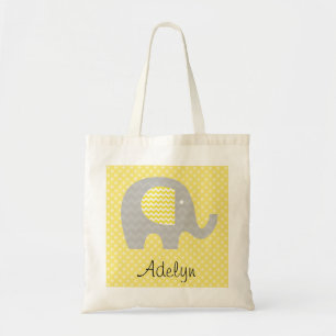 Yellow Chevron Elephant Personalized Tote Bag