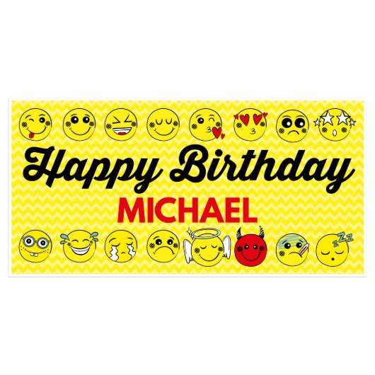 Yellow Chevron Emoji Birthday Banner Party Decor (Front)
