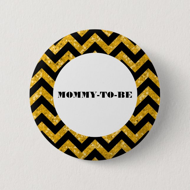 Yellow Chevron Glitter Baby Shower Button (Front)