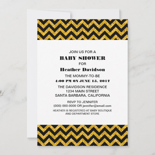 Yellow Chevron Glitter Baby Shower Invite (Front)